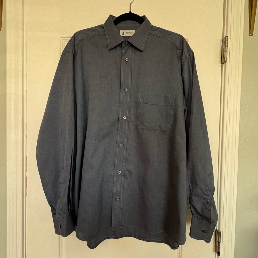 Lanvin Paris Men’s Collared Shirt Dark Blue Button Down Long Sleeve